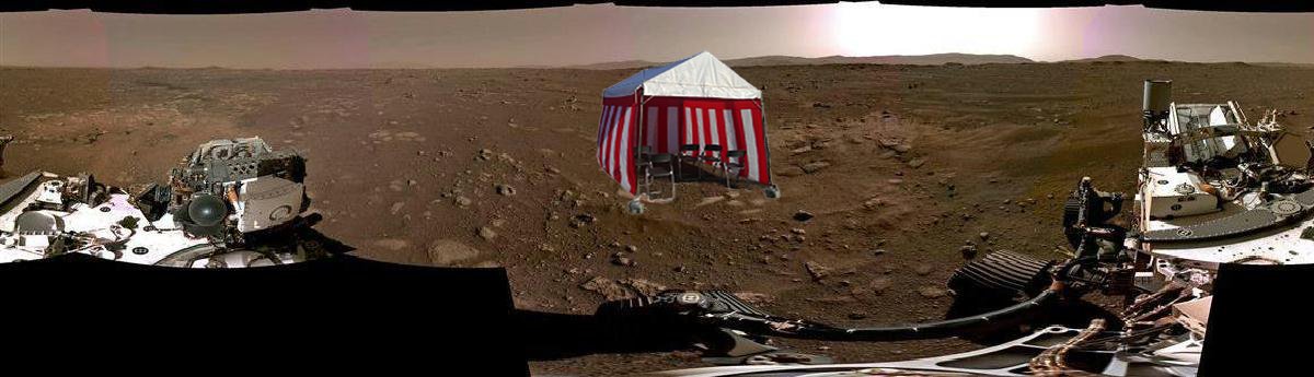 火星の画像に地鎮祭のテントを合成すると、めちゃくちゃ親近感が湧く