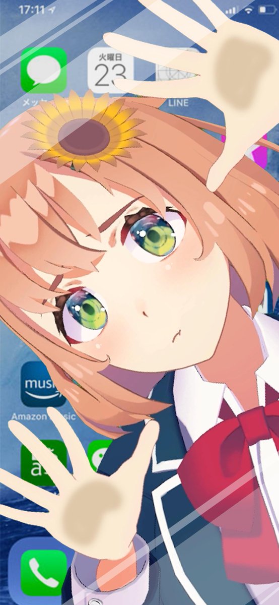 簡単待ち受け作ってみたよ‼ (・へ・🌻)ﾉ💕  ぽいっ