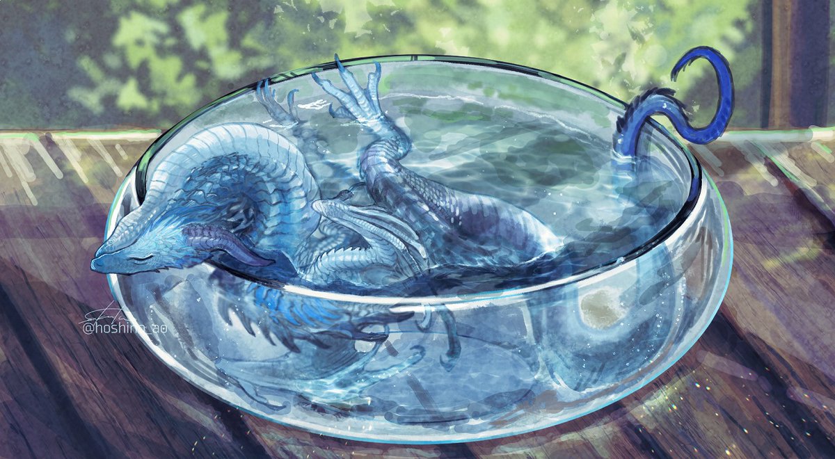 ひんやりして気持ちいいのか変な格好で寝てしまったドラゴンの図 