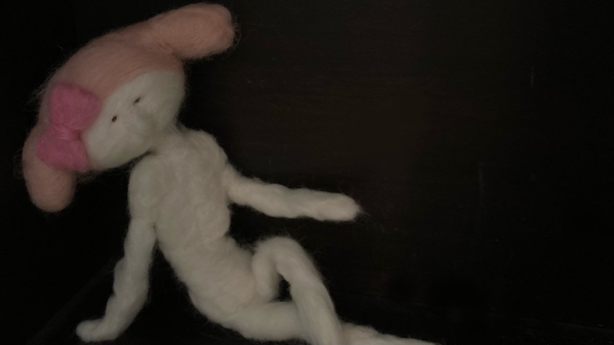 ついに完成しました 羊毛フェルトで作ったマイメロディです 
