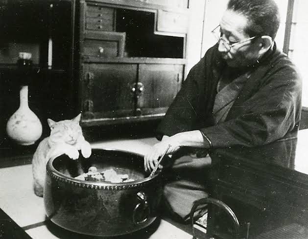 文豪 室生犀星と火鉢猫 いつもこのポーズで暖を取ってたらしい‥なんかイイ☺️ 