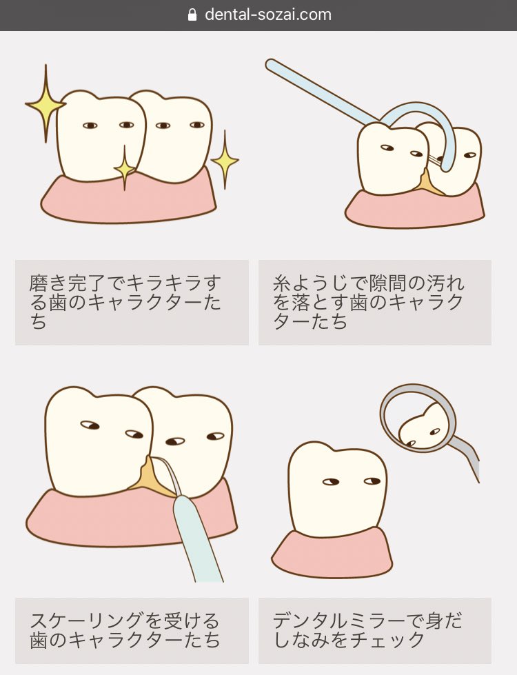「歯科素材.com」さんの「無口な歯のキャラ」… 実際の歯の状態を表したものもキャラクターとして人間生活をこなすものもあるのだな…