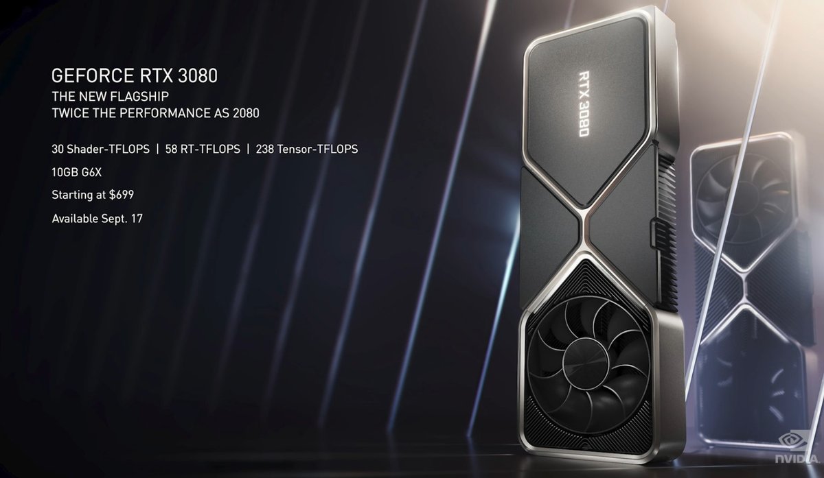 「GeForce RTX 3080」はRTX2080の2倍の性能で、699ドルから