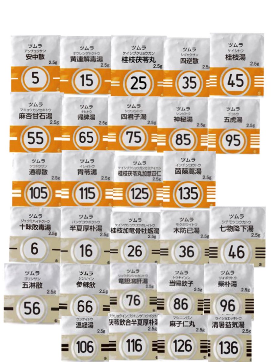 今日はツムラの漢方が下一桁で色が揃っている事だけ覚えて帰って下さい 