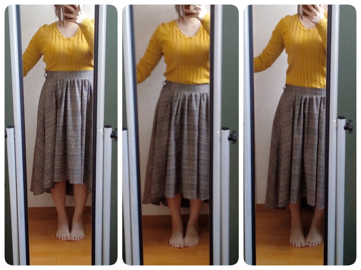 骨格ストレートの ハイウエスト、ジャストウエスト、ローウエスト比較 左右の写真で７kgぐらい体感体重違う😇 