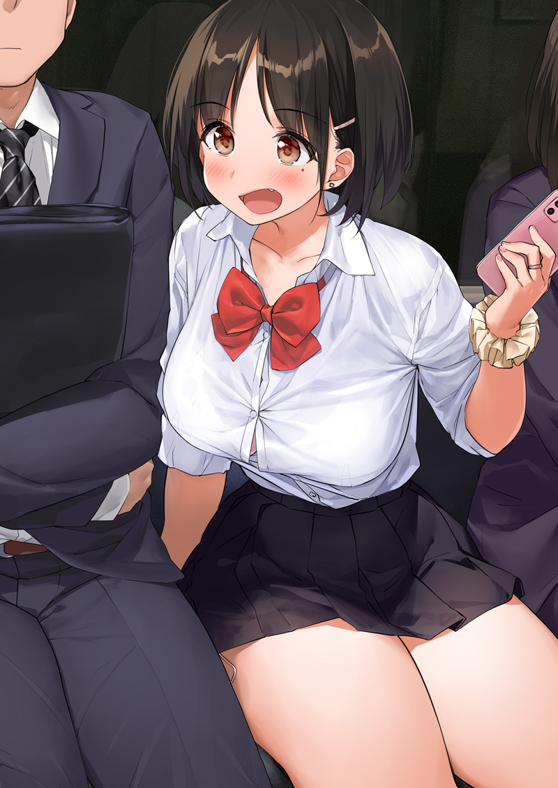 ※電車内で偶然鉢合わせ話が弾むJK達とそれに挟まれ気まずい男性 