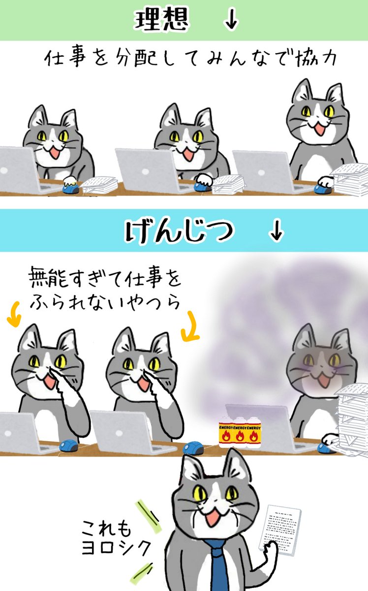 仕事は、できる猫の元にあつまる習性があります #現場猫 