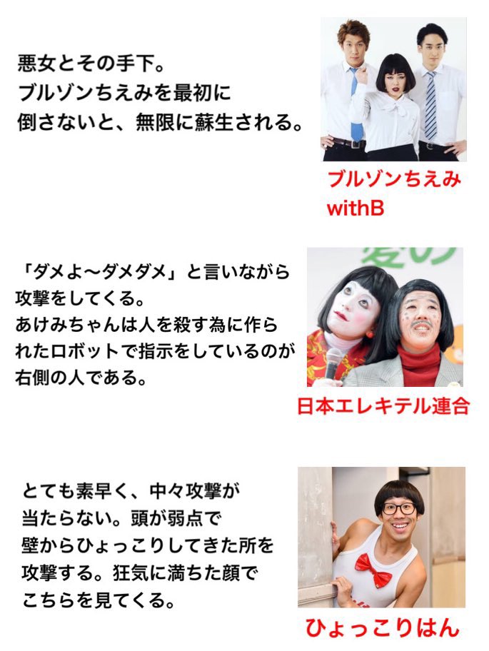 もしお笑い芸人がゲームの敵キャラだったら 