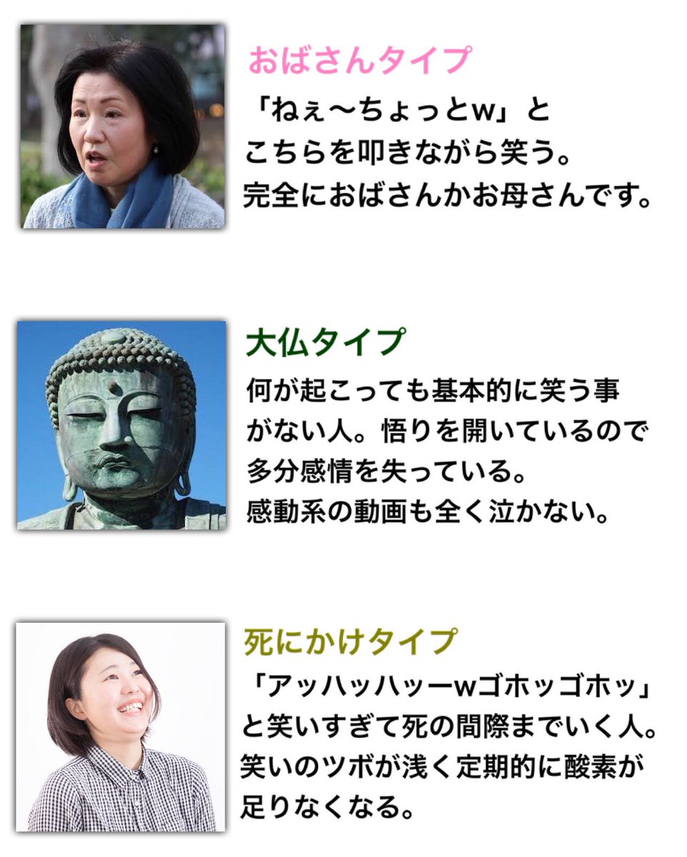 皆さんの周りに必ずいる笑い方の種類をまとめました 