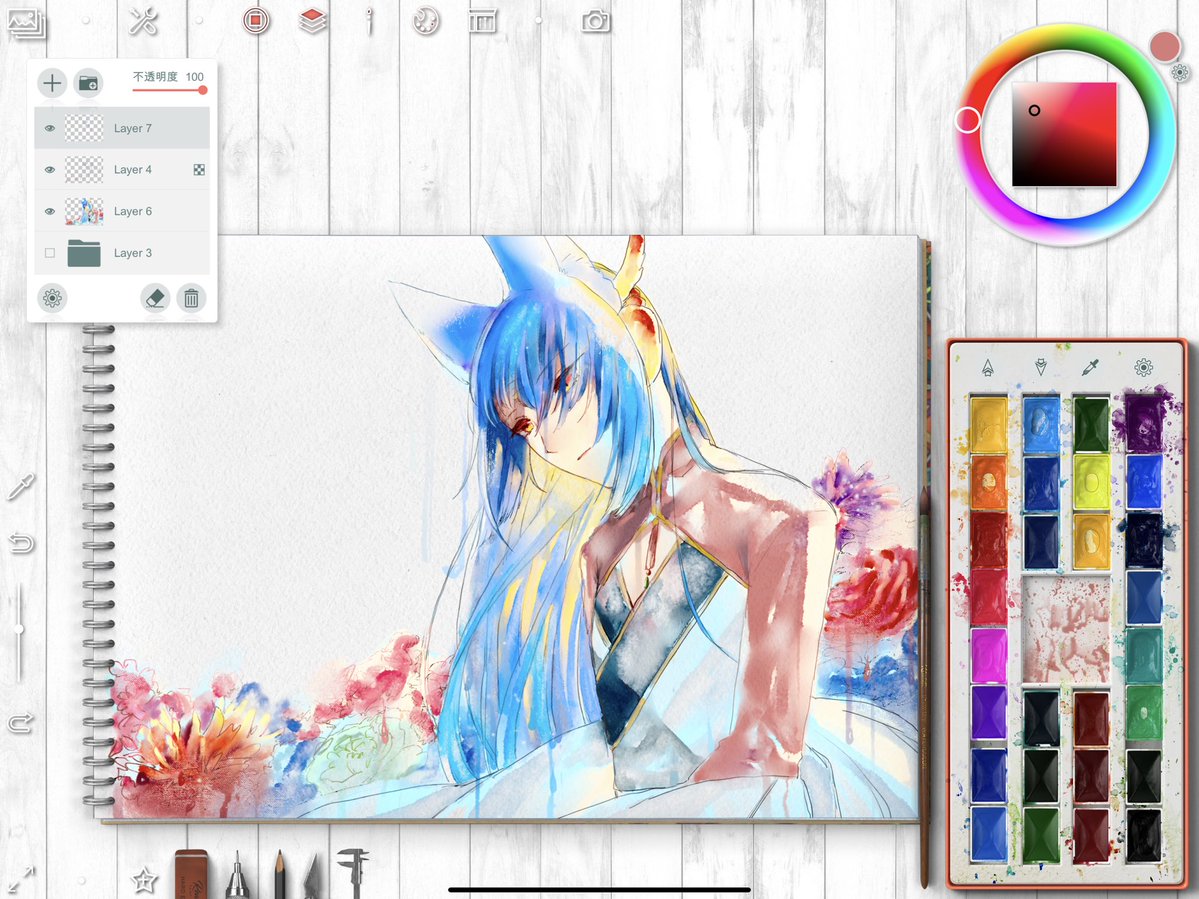クリスタじゃなくてrealistic[]という 色をパレットから取るたびに絵の具が減ったり触ったときは濡れるのにリアル時間が経過すると乾いたりパレットが汚れていったりする狂気のiPadアプリ 