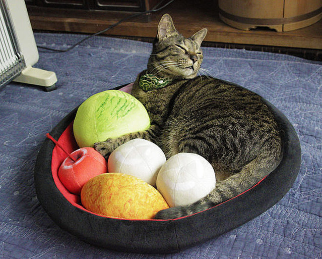 「あんみつにゃんこクッション」登場 猫がくつろぐと、トッピングように見えるクッション
