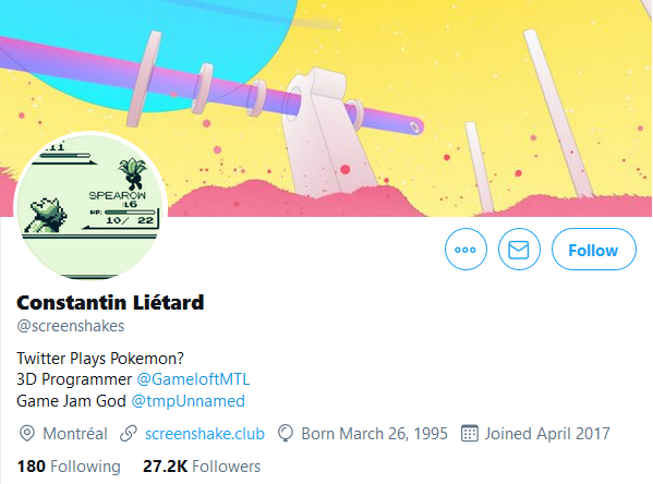Twitterのプロフィール画像の中で『ポケットモンスター赤』をプレイできるようにした海外ファン 他のユーザーからのリプライで最も多かったコマンドを15秒ごとに入力し、プロフィール画像に反映する仕組みだという