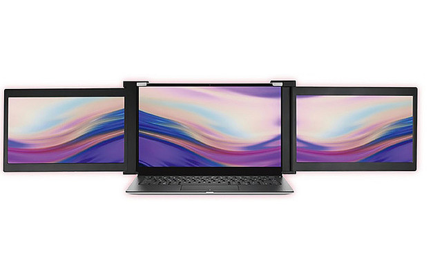 【2月より】ノートPCの画面を一気に2つ増やせる「モバイルデュアルディスプレイ」発売   手持ちのラップトップのディスプレイ背面に設置することで、左右に11.6インチ／フルHD解像度の画面を拡張できる