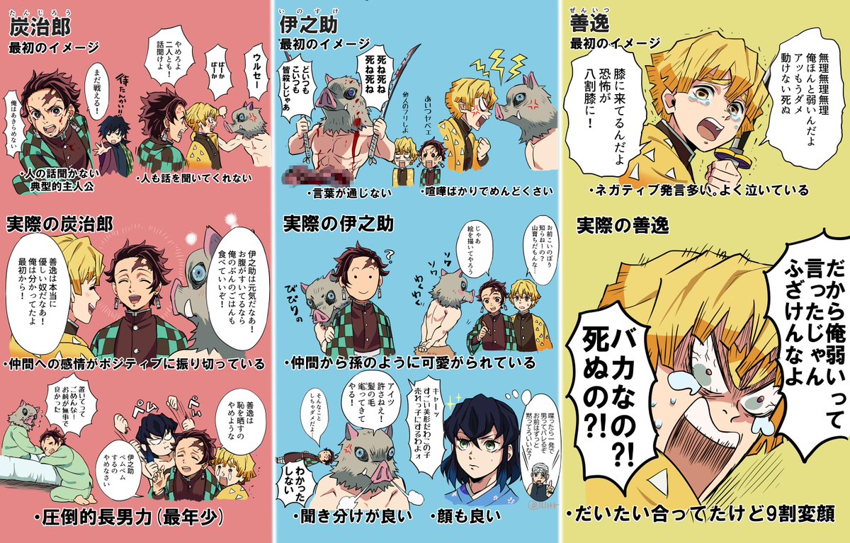 鬼滅の刃3人 最初のイメージと、原作17巻まで読んだイメージ 