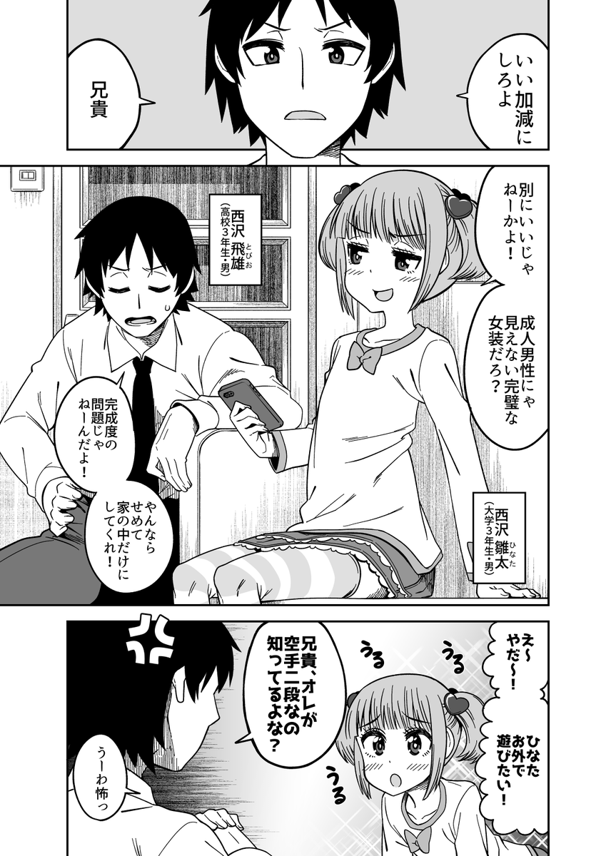 女装した兄と弟の漫画 