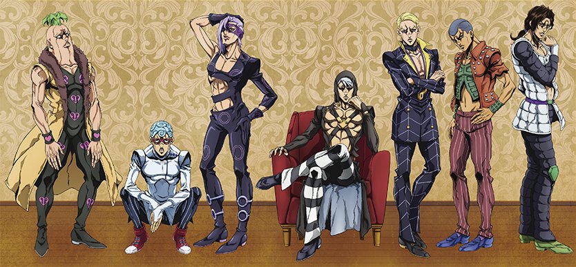 ✨お知らせ②✨ 暗殺者チームの描き下ろしイラストをついに大公開!! グッズや等身大パネルに使用します!  新宿、池袋の会場ではそれぞれ新規グッズの販売を予定!  池袋会場ではブチャラティチーム、暗殺者チームの等身大パネルが集結!! 全会場中最大規模での開催となります!!  