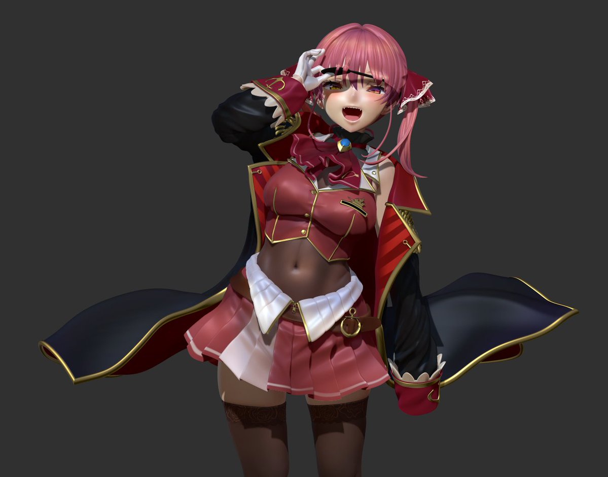 Ahoy~! あかさあい(@AkasaAi)先生が 描いたマリン船長(@houshoumarine)を フィギュアモデリングしてみました.マリン船長の放送しながら作業すると テンションが上がりますね. しかし今これをフィギュアとして出力するかは悩み中です #マリンのお宝 #宝鐘マリン #zbrush #zbrush2020 #Zbrush #KeyShot 