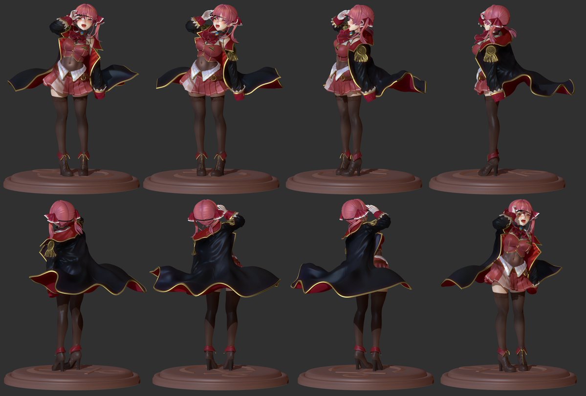 Ahoy~! あかさあい(@AkasaAi)先生が 描いたマリン船長(@houshoumarine)を フィギュアモデリングしてみました.マリン船長の放送しながら作業すると テンションが上がりますね. しかし今これをフィギュアとして出力するかは悩み中です #マリンのお宝 #宝鐘マリン #zbrush #zbrush2020 #Zbrush #KeyShot 