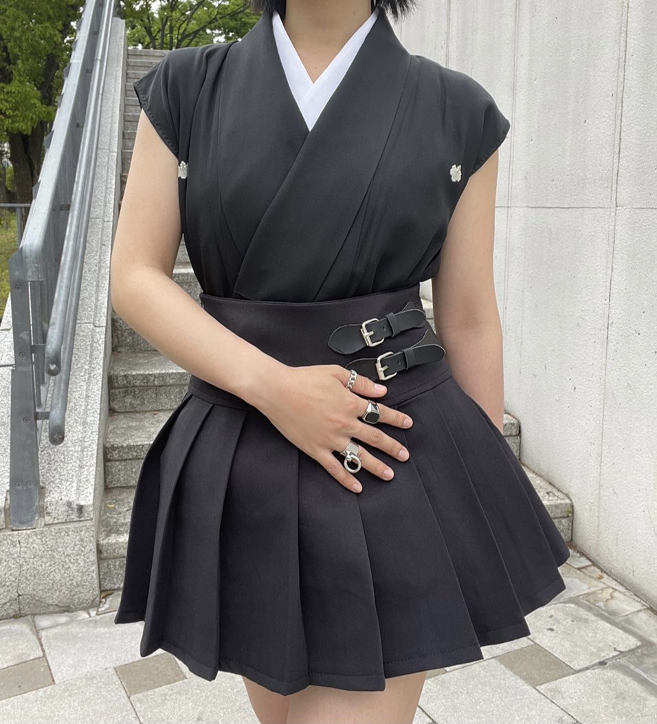 と思って黒紋付の着物を半袖にリメイクして現代風着物コーデ組んでみた