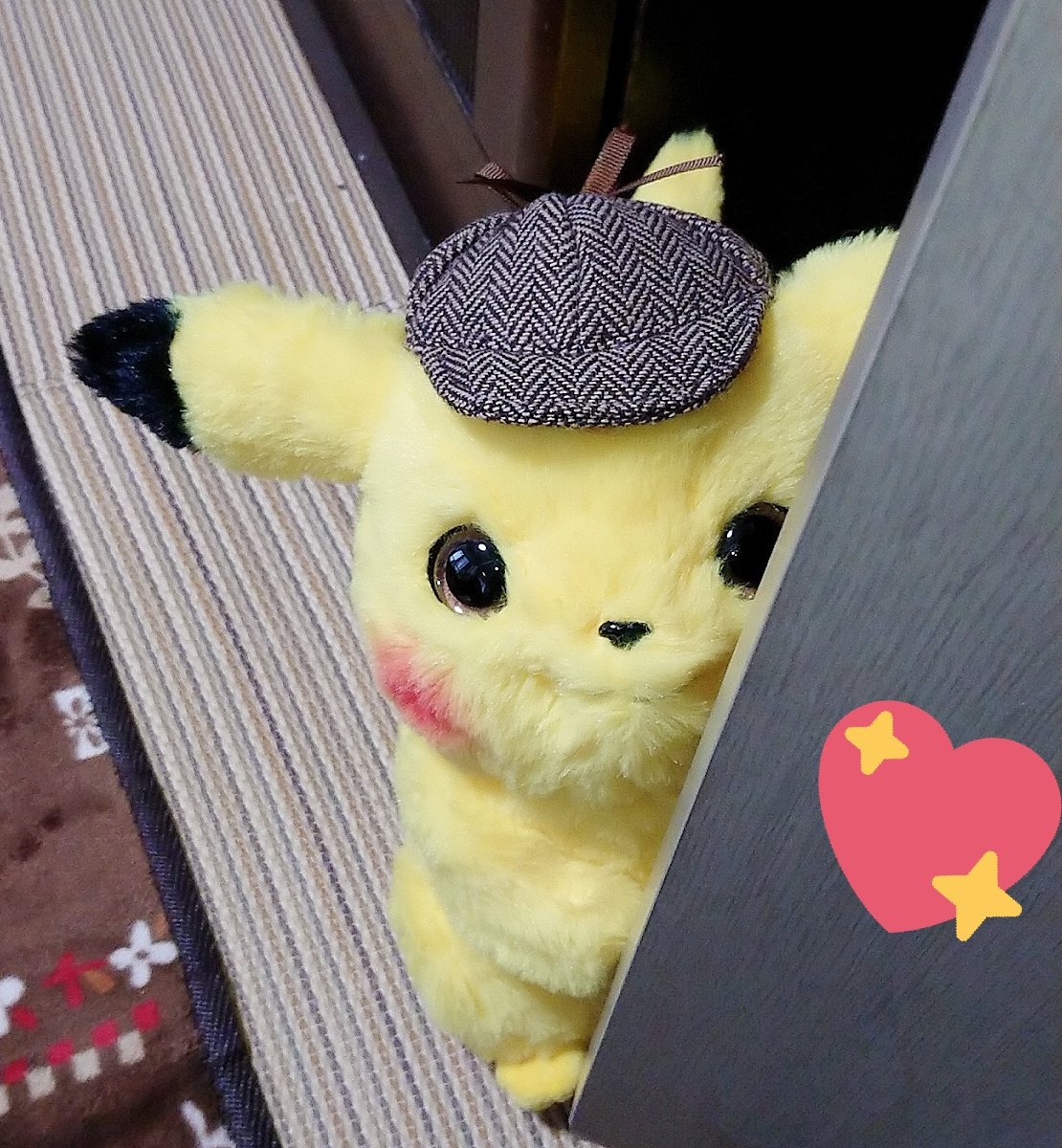 別垢でもあげたけど名探偵ピカチュウの海外版ぬいぐるみ、「ピカチュウ飼い始めました」という感じで最高でしかない 