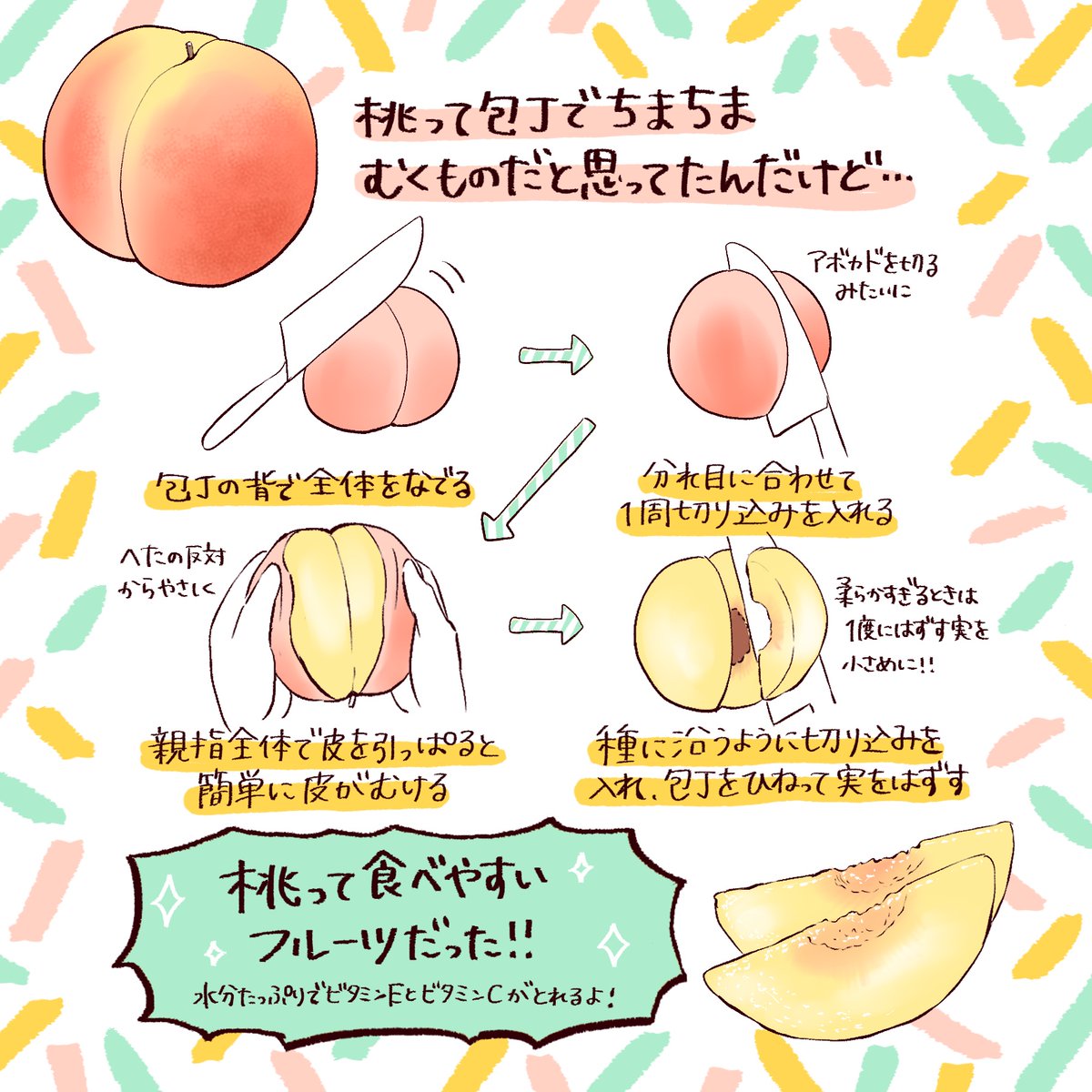 周知の事実だったら恥ずかしいんですが、この桃の剥き方がめちゃくちゃ簡単だったのでまとめてみました