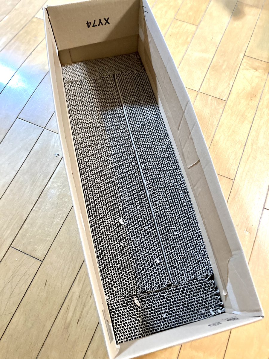 もうみんな知ってるかもだけどAmazonで猫の爪とぎ買って送られてくる時の段ボール箱の内側に蓋折込んで爪とぎ敷き詰めると猫様が喜んで入ってバリバリ爪とぎしてくれるし屑の飛散もほとんど箱内で済むからめっちゃおすすめ