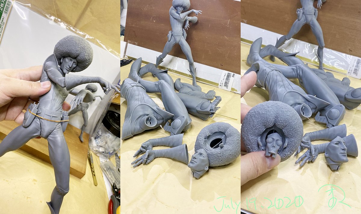 3Dプリンターで出力して仮組み❣️ scale1/6のアンドロー梅田です☄️ ちょっとデッサンなおして再度プリントしてから彩色するのだっ #sonicXL4K #宇宙の騎士テッカマン #タツノコプロ #天野嘉孝 