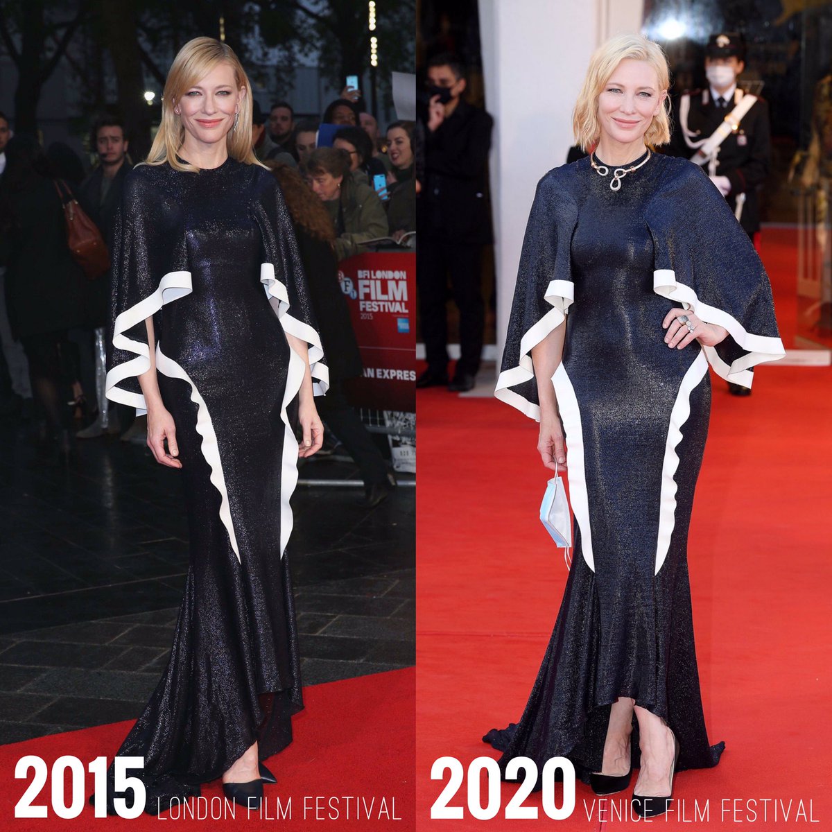 〝レッドカーペットで同じドレスは2度も着ない〟というくだらない固定観念を吹き飛ばすかのように、数年前と同じものを着用しては新たな美しさで魅せるケイト・ブランシェット様は控えめに言ってサステナビリティの頂点を極めている 
