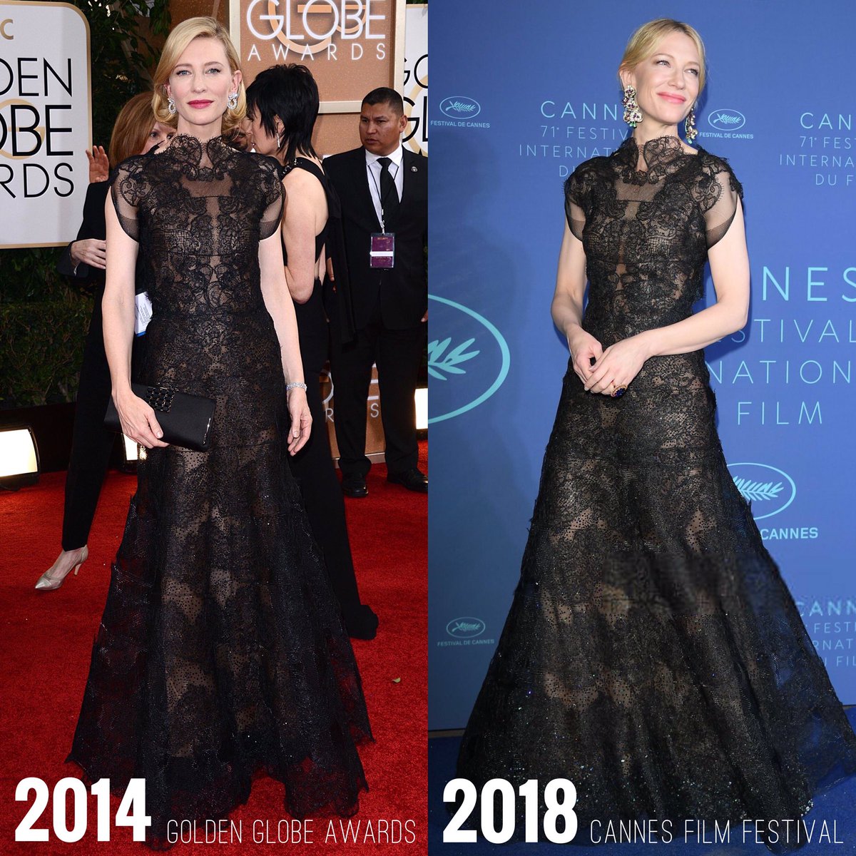 〝レッドカーペットで同じドレスは2度も着ない〟というくだらない固定観念を吹き飛ばすかのように、数年前と同じものを着用しては新たな美しさで魅せるケイト・ブランシェット様は控えめに言ってサステナビリティの頂点を極めている 