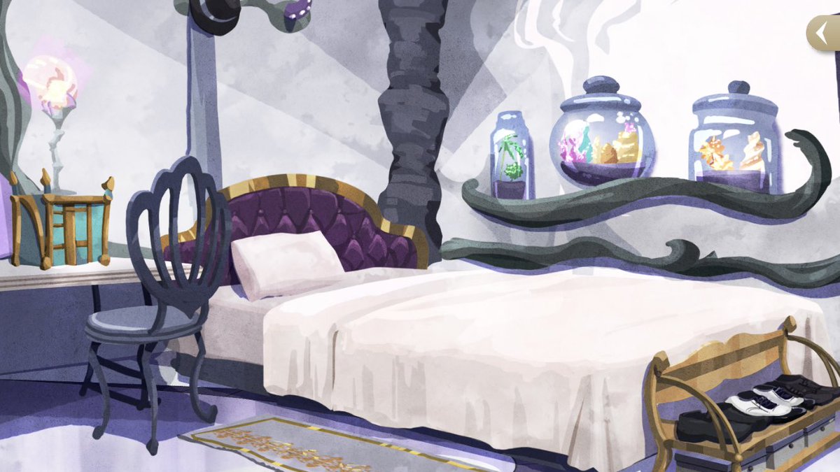 オクタ全員の部屋綺麗に撮れた✨ アズールはさすが寮長って感じ ジェイドとフロイドはやっぱり同じ部屋を2人で使ってると思う 