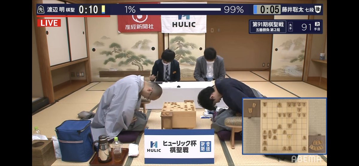 開幕2連勝で、棋聖のタイトル獲得まであと1勝としました