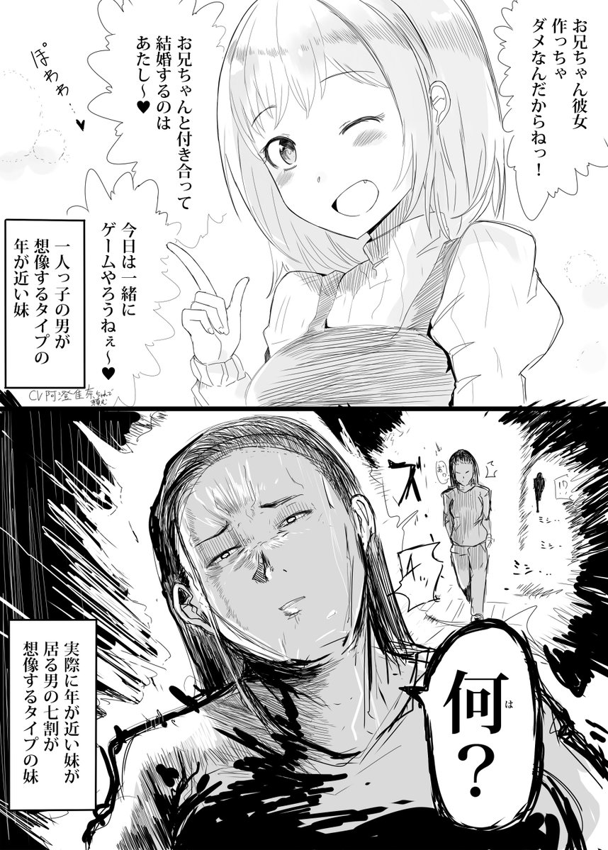 一人っ子の男が想像するタイプの年の近い妹と、実際に年の近い妹が居る男が7割が想像するタイプの年の近い妹像を描きました