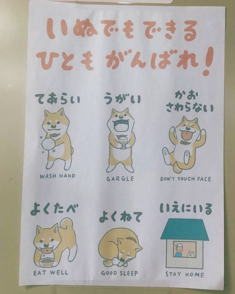 ゆるすぎる動物病院のコロナ対策ポスター  いぬにもねこにも愛を感じる… 