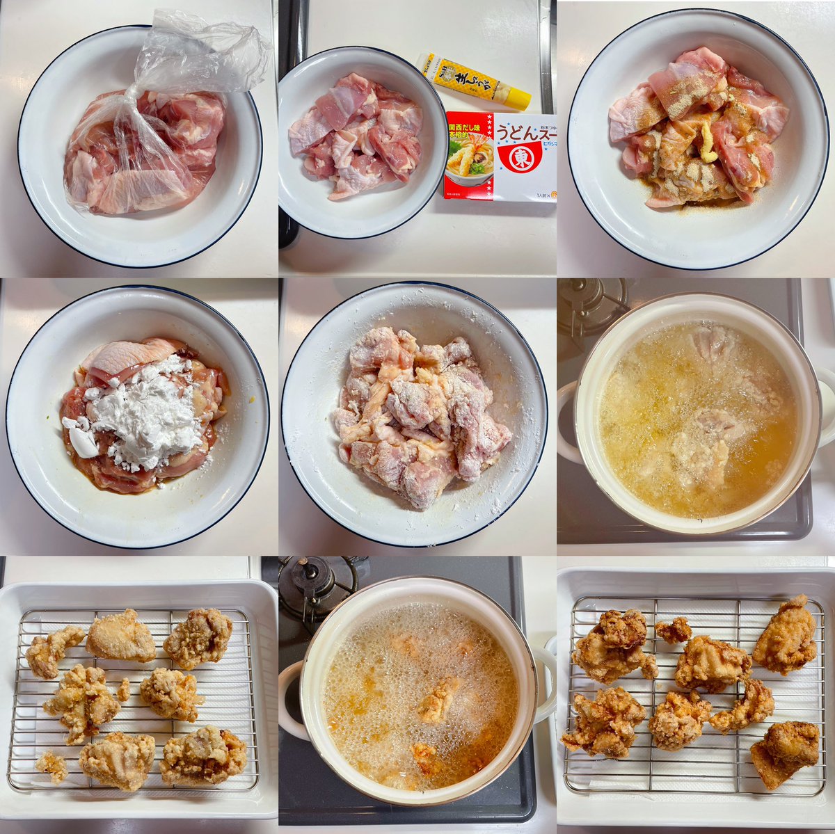 前に焼そばソースの粉末使った唐揚げが美味しかったから、きっとヒガシマルのうどんスープで作っても美味い、とやってみたらビンゴだった