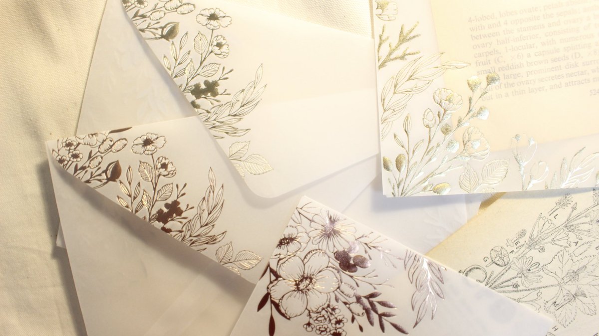 フォロワーさんもれなくセリアに走ってほしいんだけど、トレペ素材で植物柄が箔押しされた封筒が8枚100円だった………ゴールドとピンクゴールドの2色あったのでどっちも買った…めっちゃ可愛いよ……めっちゃ可愛い…… 