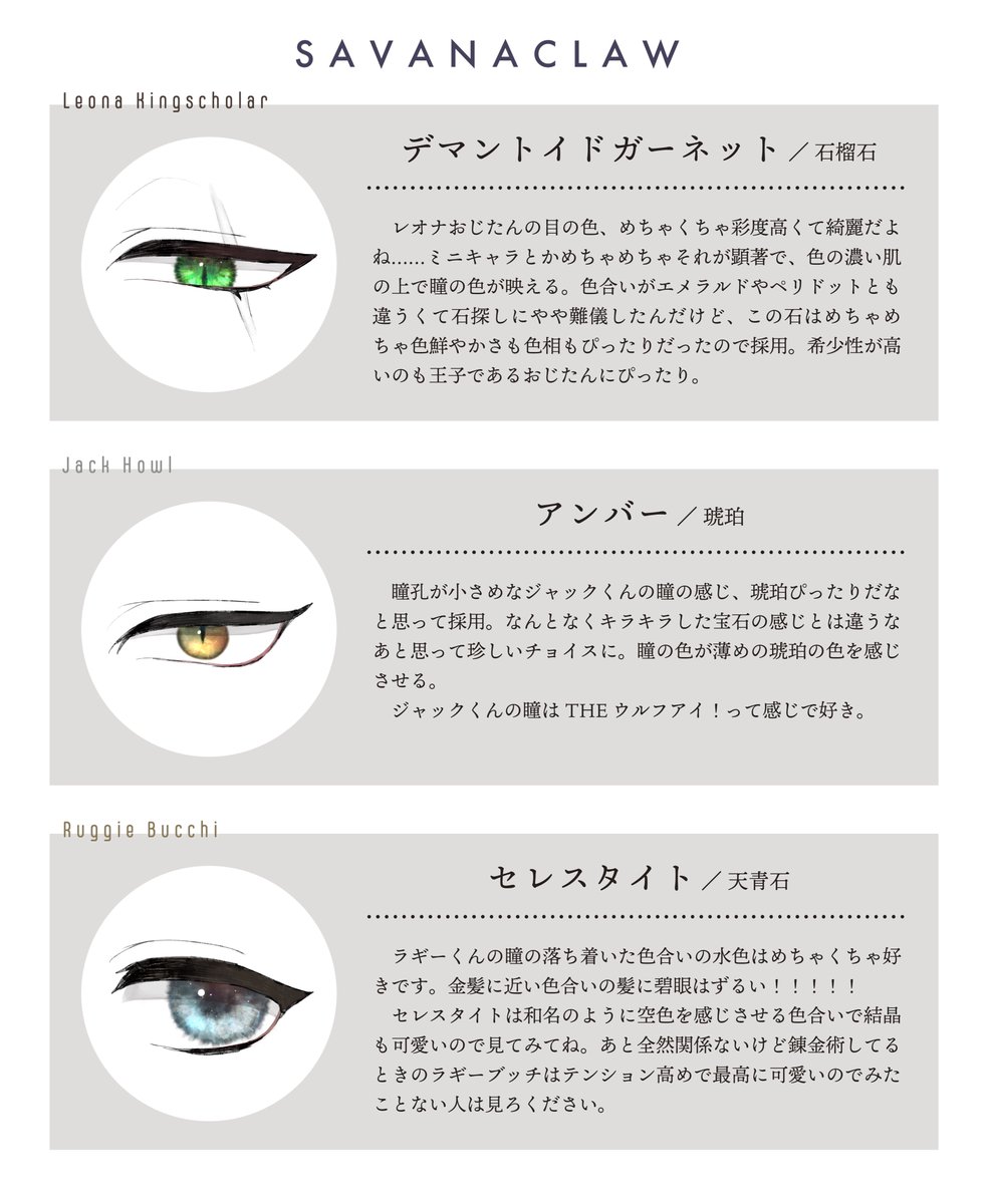 ツイステキャラ達の目の色に合う宝石・鉱物を考えてみた① 文字はほぼ自己満足なので読みたい人だけ…… 