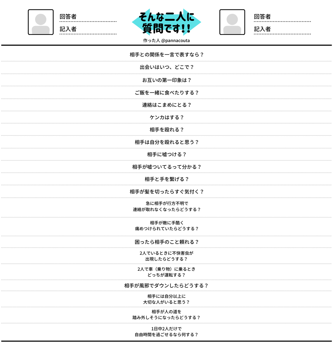 カップリングじゃなくてもできる、コンビ・ペア向け妄想用シート作りました