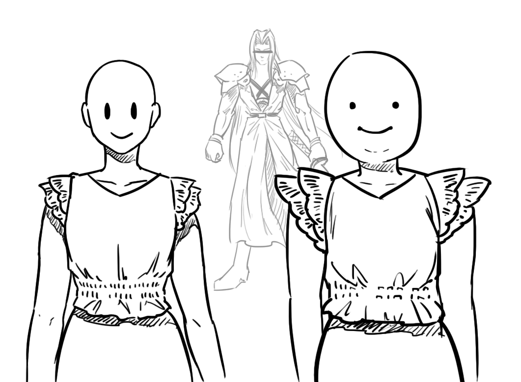 色とか襟まわりが可愛くても袖でガンダムかセフィロスかキャプ翼にしかならない