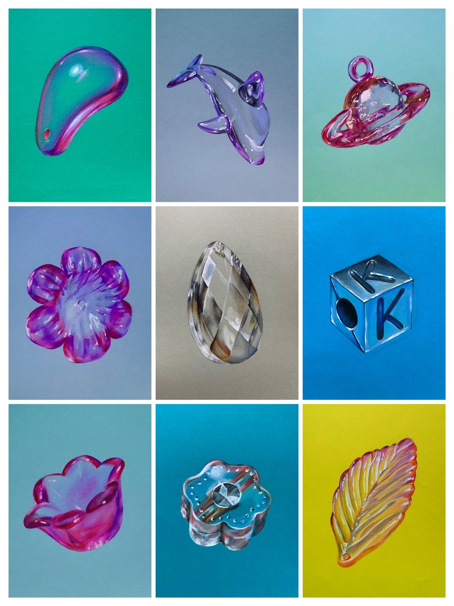 大学の『100枚ドローイング』という課題で100個のビーズを描きました