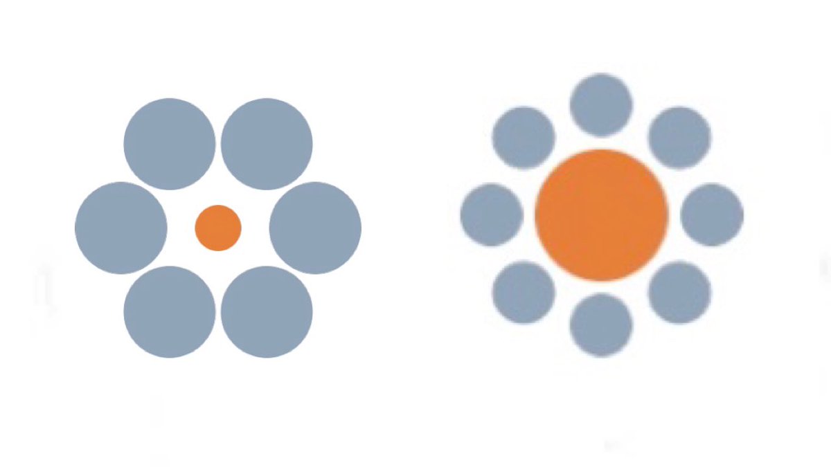 右の丸の方が大きく見えますね？  そうです 