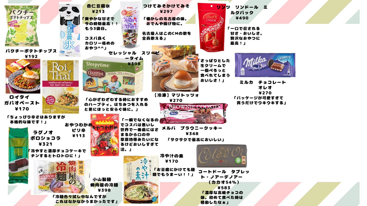 フォロワーさんに教えて頂いたおすすめのおいしいやつ、まとめてみました^^ 気になるやつ多すぎてカルディ破産しそう、、 ちなみに4枚目は余っちゃったのでほとんど私のおすすめ品です(^q^)