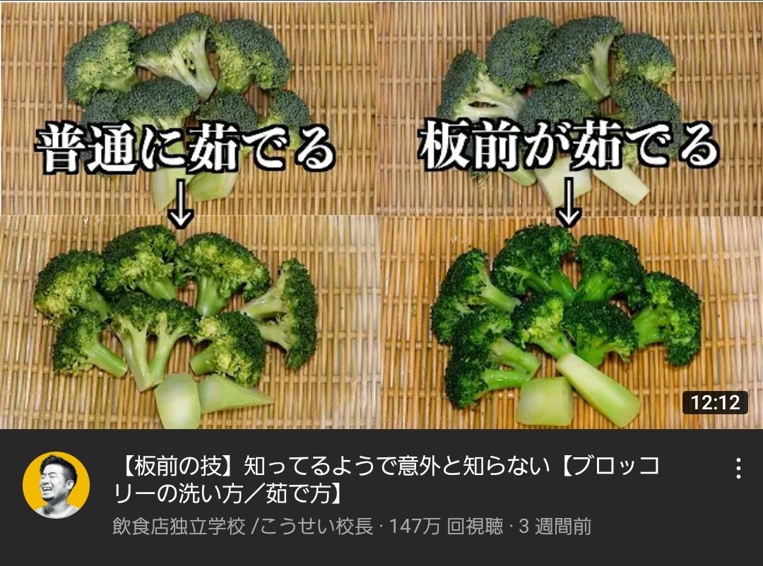 ブロッコリーを板前が茹でると → ざるの彩度が上がる 