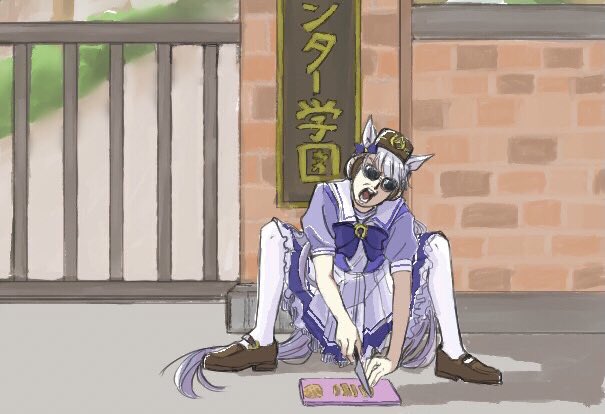 トレセン前でメンチを切るゴールドシップのイラスト(トレス) #ウマ娘 