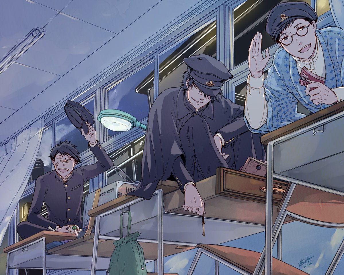 『令和前夜譚』  明治「やあ、逢いに来たよ」 大正「君も過去の仲間入りって訳さ」 昭和「お疲れさん、平成」  時空を超えて最後に会いに来てくれる各時代の学生さんを描きたかったんです