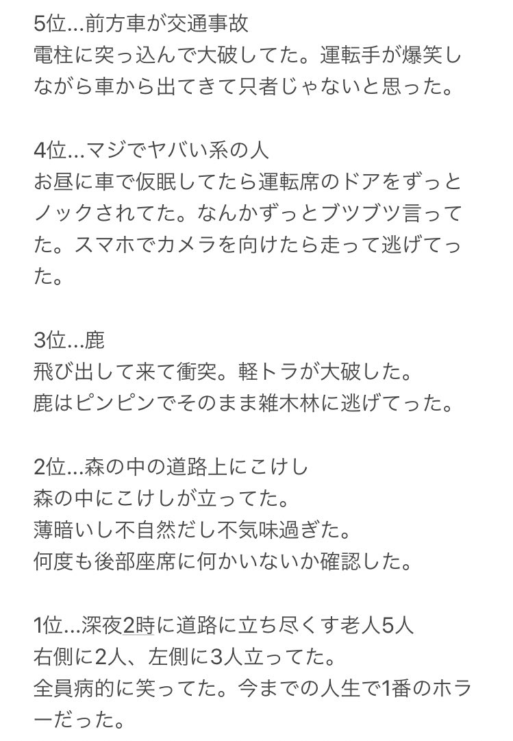 車を運転してて怖かったランキング 