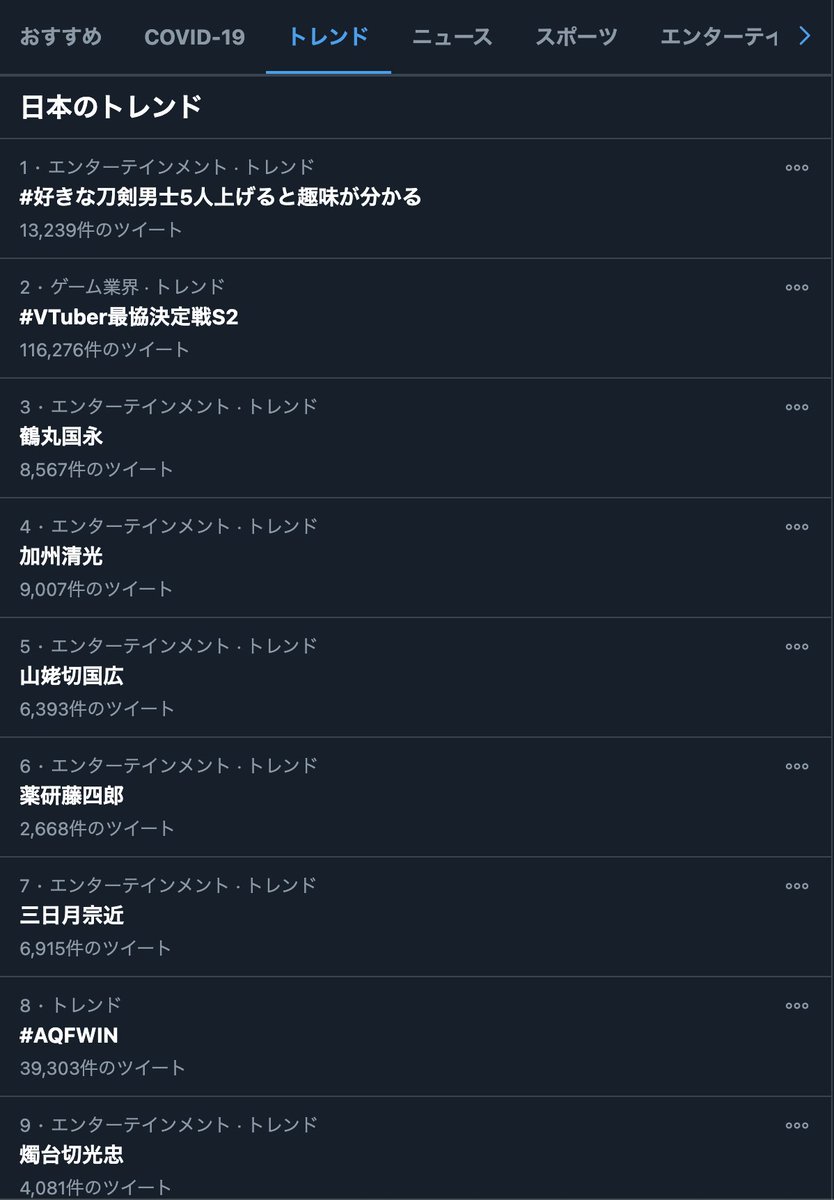 #好きな刀剣男士5人上げると趣味が分かる  これどう考えても歴史的瞬間でしょ  トレンドが9割刀剣男士 