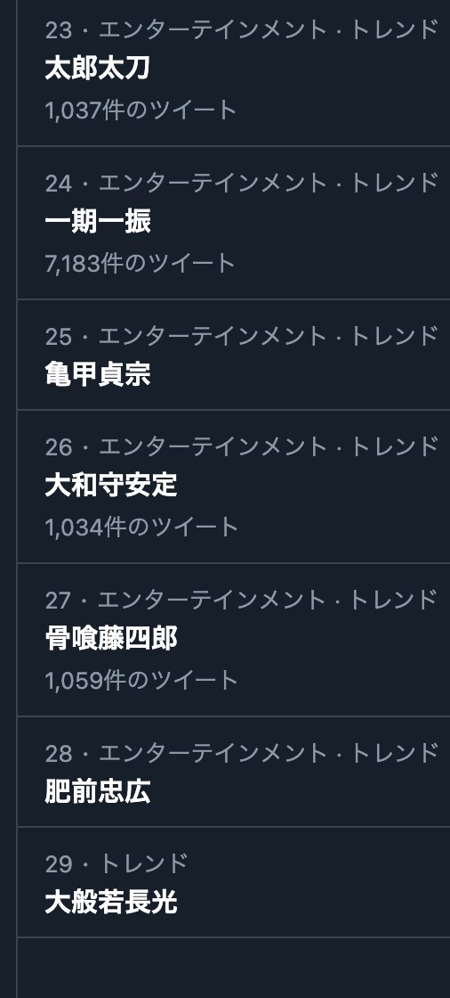#好きな刀剣男士5人上げると趣味が分かる  これどう考えても歴史的瞬間でしょ  トレンドが9割刀剣男士 
