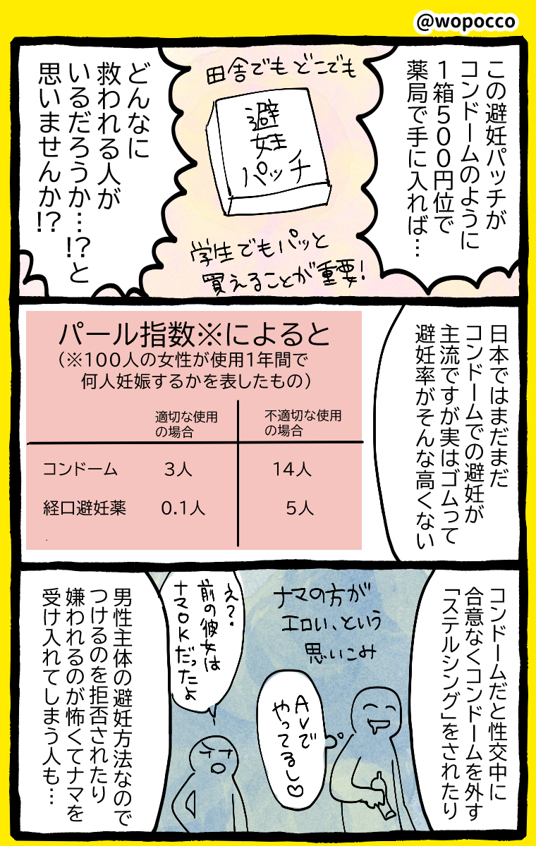 色んな人に知って欲しい「避妊シール・避妊パッチ」の存在 わかりやすく漫画にしました  #生理の貧困 の記事が発表され３ヶ月後には生理用品の無償配布を始めた自治体が出たように、避妊パッチも話題になって色んな人に周知されたら、コンドームのような身近な存在になるかも…