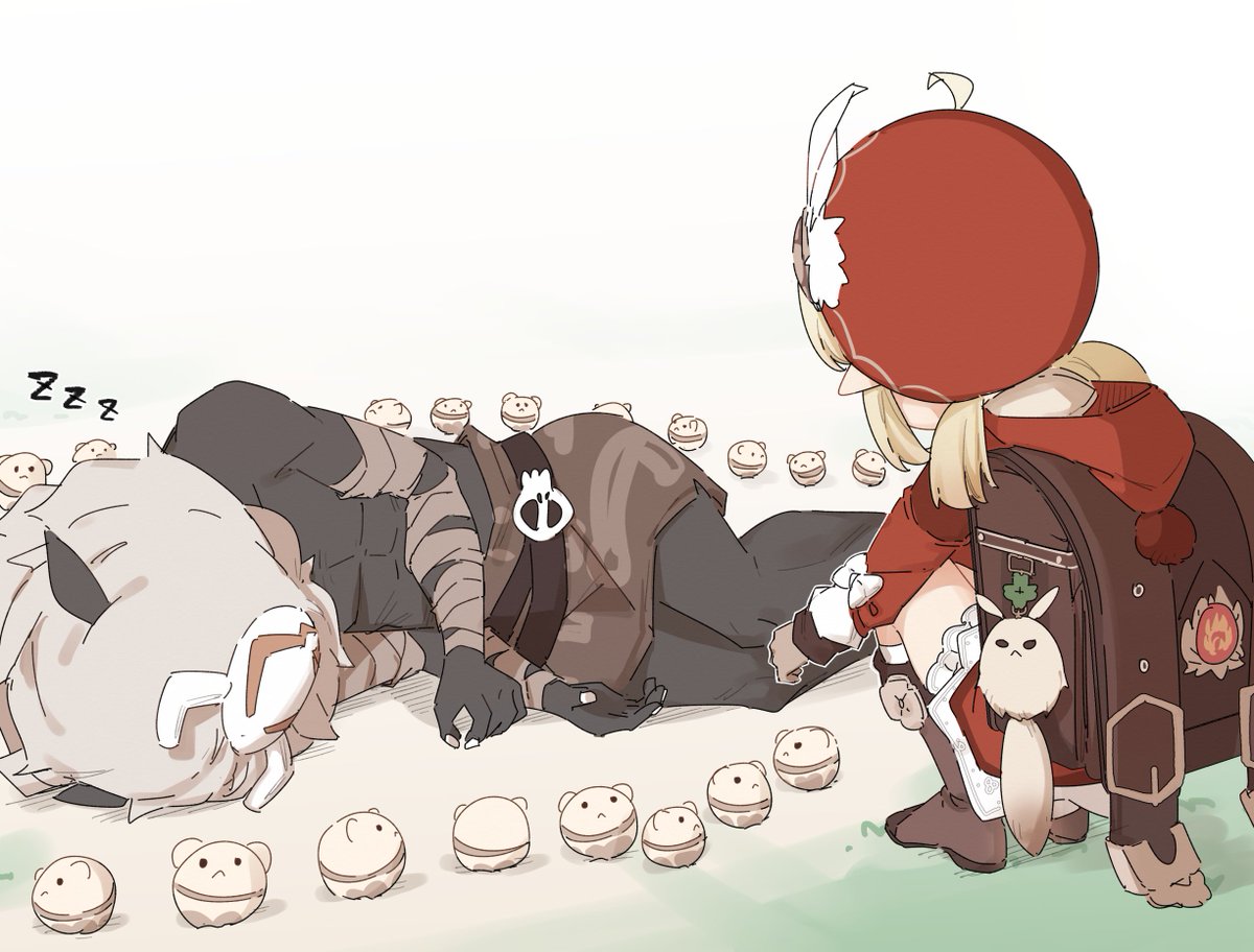 寝てるヒルチャールの周りを爆弾で囲むクレーちゃん 