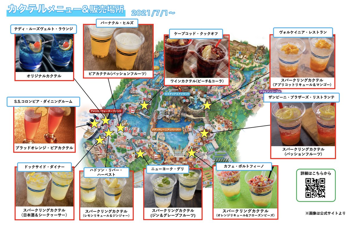 ディズニーシー 新カクテルMAPです! ぜひご活用ください!